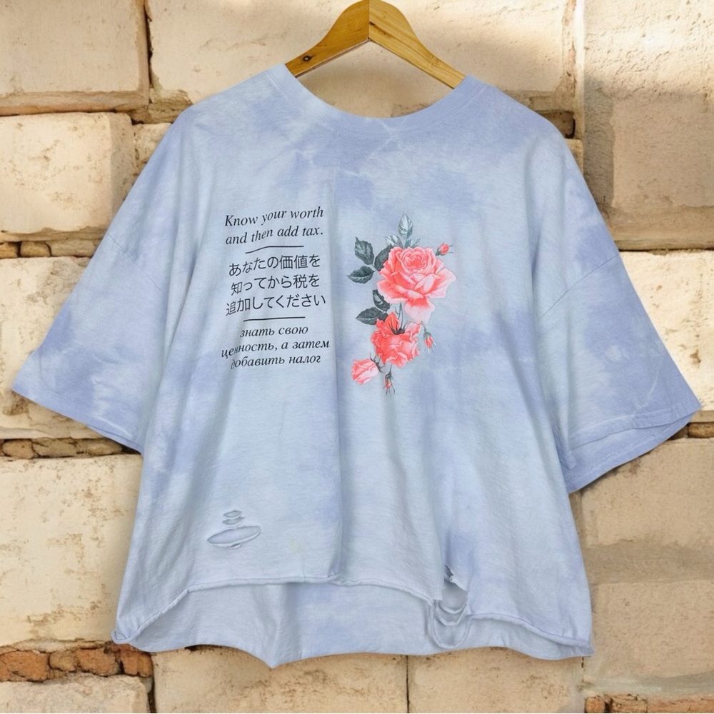 Know Your Worth Hopecore Graphic Boxy Cropped Short Sleeve Tie Dye T Shirt 3X